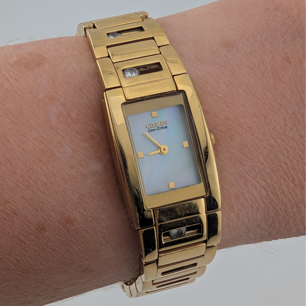 Citizen Eco-Drive Silhouette B023-K003741 Gold Tone MOP Floating Crystal Watch